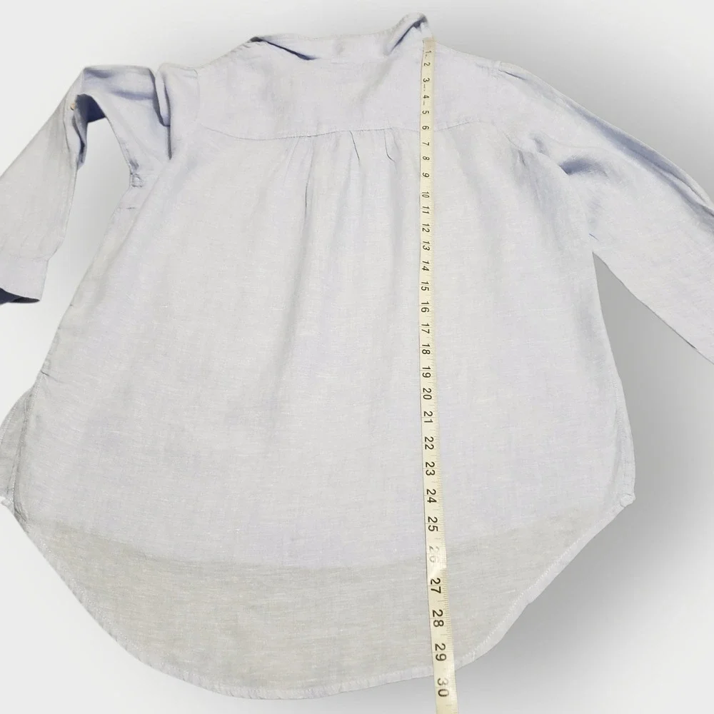 Sigrid Olsen Womens Blue 100% Linen Henley Tunic Shirt Roll Tab Sleeve Small - Picture 11 of 11